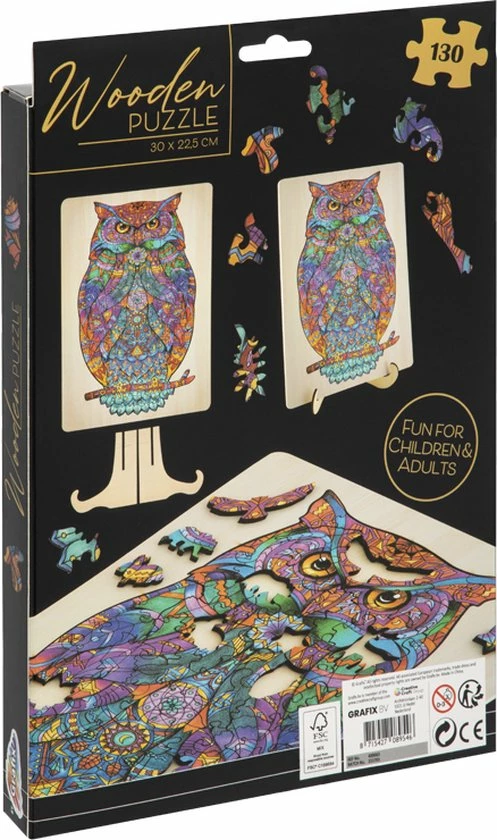 Grafix Houten Puzzel Uil | Unieke Puzzelstukjes In Vorm Van Dieren | 130 Puzzelstukjes | Puzzel Voor Kinderen En Volwassenen | Formaat 30 X 22.5 CM | Cadeau Voor Jong En Oud 6 Grafix Houten Puzzel Uil | Unieke Puzzelstukjes In Vorm Van Dieren | 130 Puzzelstukjes | Puzzel Voor Kinderen En Volwassenen | Formaat 30 X 22.5 CM | Cadeau Voor Jong En Oud - Afbeelding 4
