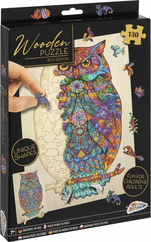 Grafix Houten Puzzel Uil | Unieke Puzzelstukjes In Vorm Van Dieren | 130 Puzzelstukjes | Puzzel Voor Kinderen En Volwassenen | Formaat 30 X 22.5 CM | Cadeau Voor Jong En Oud 5 Grafix Houten Puzzel Uil | Unieke Puzzelstukjes In Vorm Van Dieren | 130 Puzzelstukjes | Puzzel Voor Kinderen En Volwassenen | Formaat 30 X 22.5 CM | Cadeau Voor Jong En Oud - Afbeelding 3