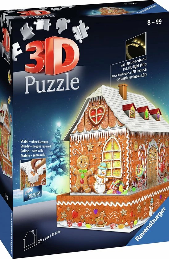 Ravensburger Kerst Gingerbread House Night Edition - 3D Puzzel Gebouw - 216 Stukjes 6 Ravensburger Kerst Gingerbread House Night Edition - 3D Puzzel Gebouw - 216 Stukjes - Afbeelding 4