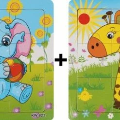 Exporteren puzzels winkel 35 Aslan? 2 Houten Puzzels Van 9 Stukjes - Dieren: Olifant En Giraffe - Voor Kinderen Van 1-4 Jaar
