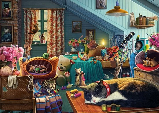 Falcon Puzzel Cats In The Attic - Legpuzzel - 500 Stukjes 4 Falcon Puzzel Cats In The Attic - Legpuzzel - 500 Stukjes - Afbeelding 2