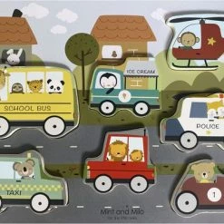 Mint And Milo Houten Voertuigen Puzzel - HOUTEN VOERTUIGEN PUZZEL MET DIEREN - HOUTEN VORMENPUZZEL MET AUTO'S - Houten Auto Puzzel - Houten Puzzel Vanaf 2 Jaar - Educatief Speelgoed - MET EEN GRATIS ABC POSTER KAART ERBIJ
