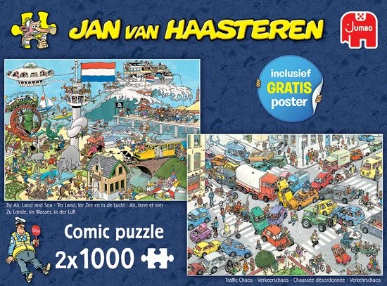 Jan Van Haasteren Verkeerschaos & Ter Land Ter Zee En In De Lucht - Legpuzzel 2x1000 Stukjes 5 Jan Van Haasteren Verkeerschaos & Ter Land Ter Zee En In De Lucht - Legpuzzel 2x1000 Stukjes - Afbeelding 3