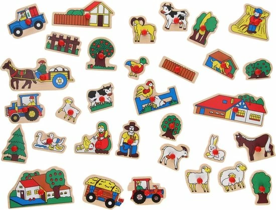 John Toys Houten Knopjespuzzel Boerderij 31 Stukjes 5 John Toys Houten Knopjespuzzel Boerderij 31 Stukjes - Afbeelding 3
