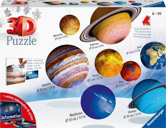 Ravensburger 3D Zonnestelsel - 3D Puzzel - 27/54/72/108 Stukjes 3 Ravensburger 3D Zonnestelsel - 3D Puzzel - 27/54/72/108 Stukjes