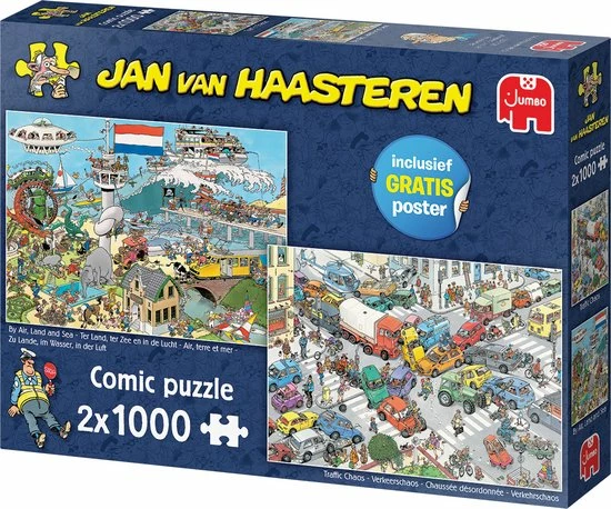 Jan Van Haasteren Verkeerschaos & Ter Land Ter Zee En In De Lucht - Legpuzzel 2x1000 Stukjes 4 Jan Van Haasteren Verkeerschaos & Ter Land Ter Zee En In De Lucht - Legpuzzel 2x1000 Stukjes - Afbeelding 2