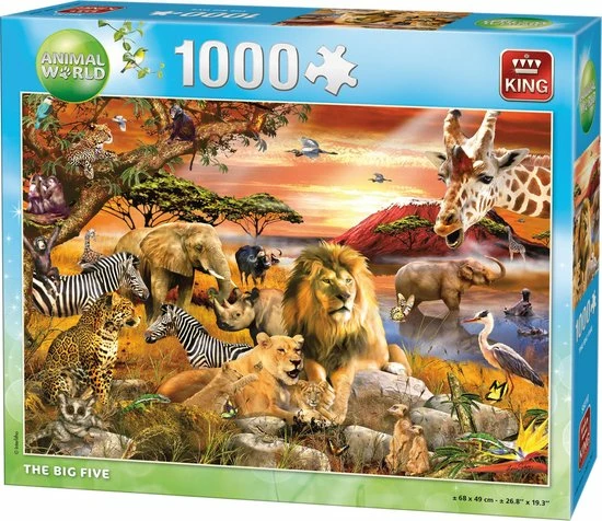 King Puzzel 1000 Stukjes (68 X 49 Cm) - The Big Five - Legpuzzel Dieren 3 King Puzzel 1000 Stukjes (68 X 49 Cm) - The Big Five - Legpuzzel Dieren