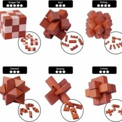 Merkloos Set Van 6 Houten IQ Puzzels - Breinbrekers - 3D Puzzel -Exporteren puzzels winkel 550x511 2