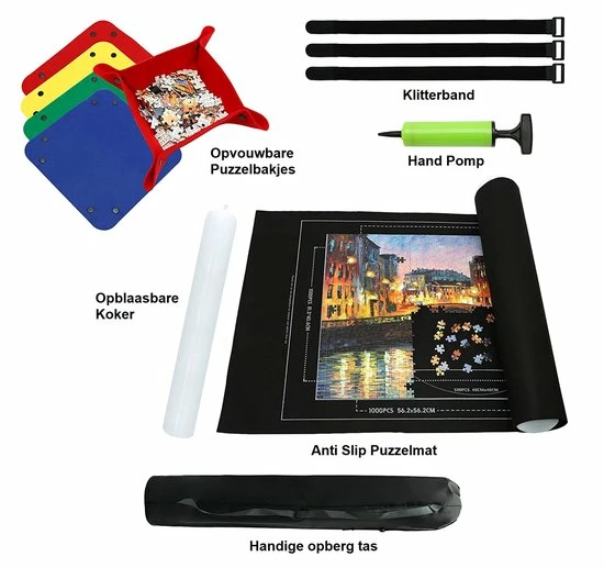PLAY-IT PLAY IT Puzzelmat XXL 3000 Stuks Oprolbaar - Inclusief Opbergtas, Pomp & Puzzel Bakjes 5 PLAY-IT PLAY IT Puzzelmat XXL 3000 Stuks Oprolbaar - Inclusief Opbergtas, Pomp & Puzzel Bakjes - Afbeelding 3