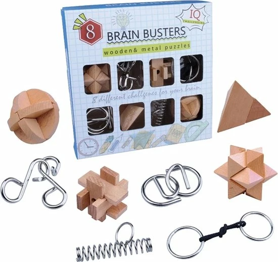 ICollection IQ Puzzel 3D - Metaal En Hout - 8 Verschillende Breinbrekers 3 ICollection IQ Puzzel 3D - Metaal En Hout - 8 Verschillende Breinbrekers