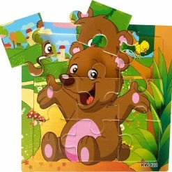 Aslan? 4 Houten Puzzels Van 9 Stukjes - Dieren: Tijger, Vlinder, Dolfijnen En Beer - Voor Kinderen Van 1-4 Jaar -Exporteren puzzels winkel 550x534 2