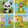 Aslan? 4 Houten Puzzels Van 9 Stukjes - Dieren: Panda, Kikker, Olifant En Giraffe - Voor Kinderen Van 1-4 Jaar