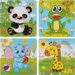 Exporteren puzzels winkel 37 Aslan? 4 Houten Puzzels Van 9 Stukjes - Dieren: Panda, Kikker, Olifant En Giraffe - Voor Kinderen Van 1-4 Jaar