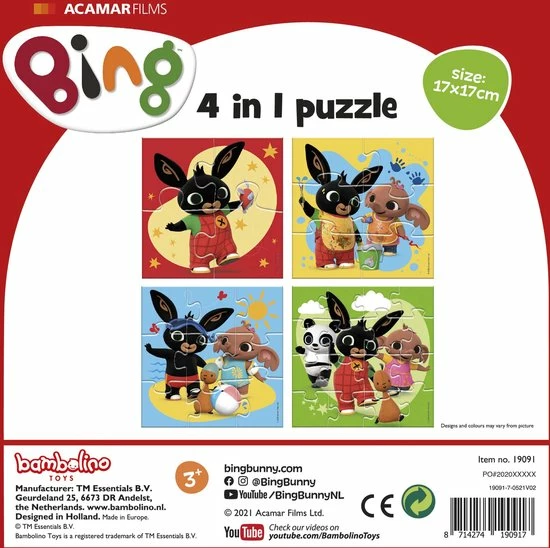 Bambolino Toys - Bing 4 In 1 Puzzel - 4x6x9x16 Stukjes - Kinderpuzzel - Leren Puzzelen - Educatief Peuter Speelgoed - Puzzel 3 Jaar En Ouder - Schoencadeautje Sinterklaas 7 Bambolino Toys - Bing 4 In 1 Puzzel - 4x6x9x16 Stukjes - Kinderpuzzel - Leren Puzzelen - Educatief Peuter Speelgoed - Puzzel 3 Jaar En Ouder - Schoencadeautje Sinterklaas - Afbeelding 5