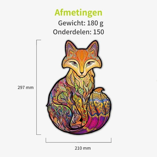 ACROPAQ Houten Puzzel Vos - 150 Stukjes, A4 Formaat 210 X 297 Mm, Puzzel Voor Kinderen En Volwassenen 5 ACROPAQ Houten Puzzel Vos - 150 Stukjes, A4 Formaat 210 X 297 Mm, Puzzel Voor Kinderen En Volwassenen - Afbeelding 3