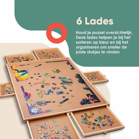 Puzzlr - Puzzelbord Met Opbergsysteem - Houten Puzzelplaat Onderlegger Met 6 Laden - 1500 Stukjes 6 Puzzlr - Puzzelbord Met Opbergsysteem - Houten Puzzelplaat Onderlegger Met 6 Laden - 1500 Stukjes - Afbeelding 4