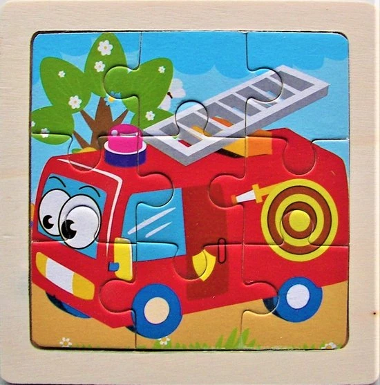 LS Goods Houten Puzzel - Brandweer Auto - 9 Delig - 11x11 Cm - Montessori 3 LS Goods Houten Puzzel - Brandweer Auto - 9 Delig - 11x11 Cm - Montessori