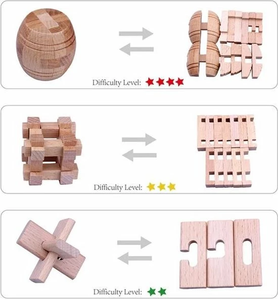 Merkloos IQ Puzzel 3D - Metaal En Hout - 6 Verschillende Breinbrekers 8 Merkloos IQ Puzzel 3D - Metaal En Hout - 6 Verschillende Breinbrekers - Afbeelding 6