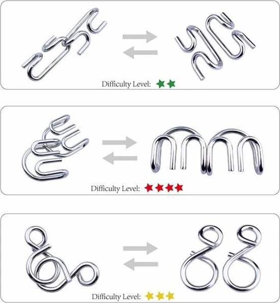 Merkloos IQ Puzzel 3D - Metaal En Hout - 6 Verschillende Breinbrekers 6 Merkloos IQ Puzzel 3D - Metaal En Hout - 6 Verschillende Breinbrekers - Afbeelding 4