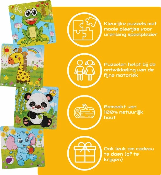 Aslan? 4 Houten Puzzels Van 9 Stukjes - Dieren: Panda, Kikker, Olifant En Giraffe - Voor Kinderen Van 1-4 Jaar 6 Aslan? 4 Houten Puzzels Van 9 Stukjes - Dieren: Panda, Kikker, Olifant En Giraffe - Voor Kinderen Van 1-4 Jaar - Afbeelding 4