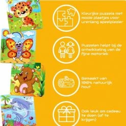Aslan? 4 Houten Puzzels Van 9 Stukjes - Dieren: Tijger, Vlinder, Dolfijnen En Beer - Voor Kinderen Van 1-4 Jaar -Exporteren puzzels winkel 550x599