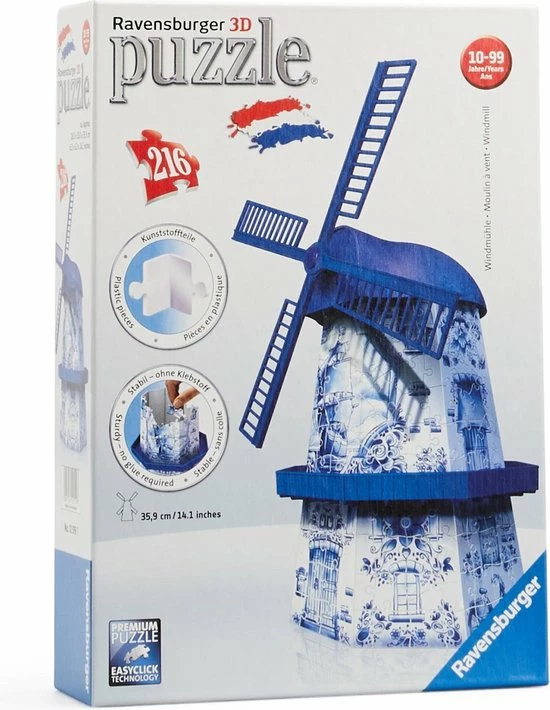 Ravensburger Windmolen Delftsblauw - 3D Puzzel Gebouw - 216 Stukjes 9 Ravensburger Windmolen Delftsblauw - 3D Puzzel Gebouw - 216 Stukjes - Afbeelding 7