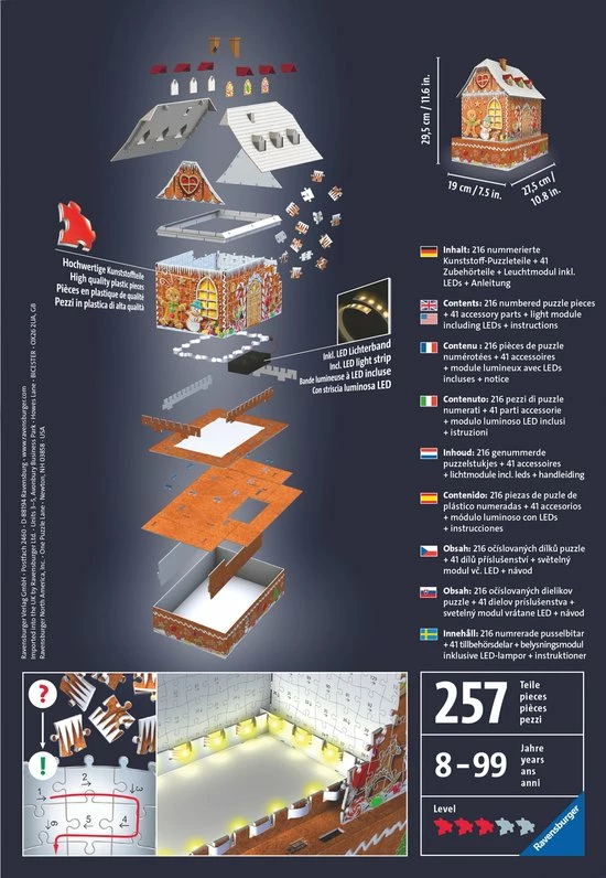 Ravensburger Kerst Gingerbread House Night Edition - 3D Puzzel Gebouw - 216 Stukjes 11 Ravensburger Kerst Gingerbread House Night Edition - 3D Puzzel Gebouw - 216 Stukjes - Afbeelding 9