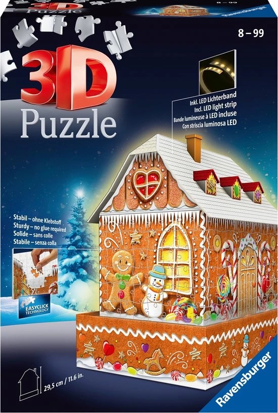 Ravensburger Kerst Gingerbread House Night Edition - 3D Puzzel Gebouw - 216 Stukjes 5 Ravensburger Kerst Gingerbread House Night Edition - 3D Puzzel Gebouw - 216 Stukjes - Afbeelding 3