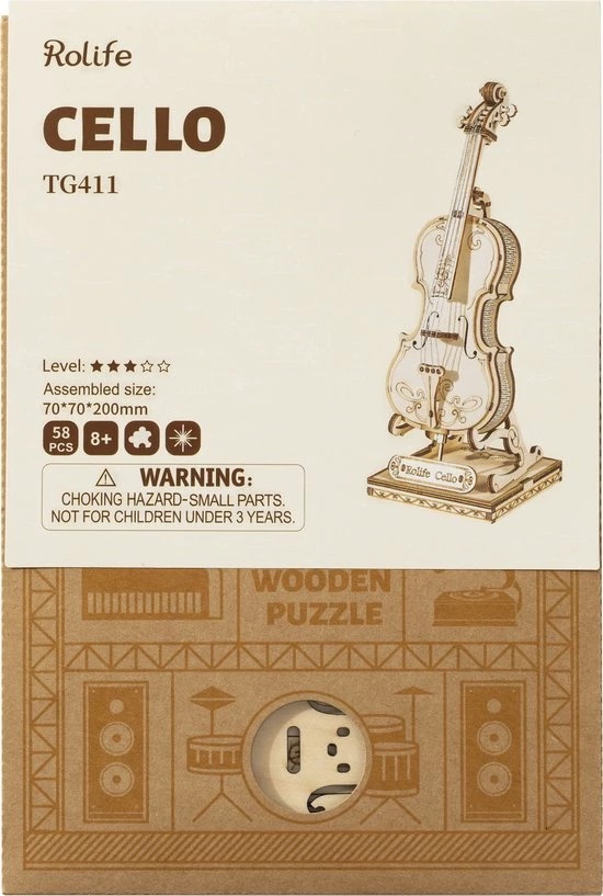 Robotime DIY 3D Houtenpuzzel Muziekinstrument Cello, TG411, 7x7x20cm - 6946785116809 6 Robotime DIY 3D Houtenpuzzel Muziekinstrument Cello, TG411, 7x7x20cm - 6946785116809 - Afbeelding 4