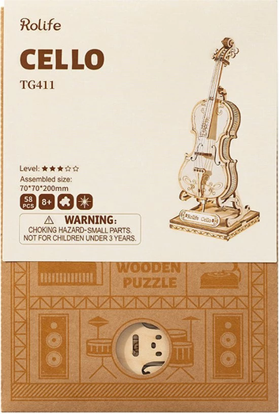 Robotime DIY 3D Houtenpuzzel Muziekinstrument Cello, TG411, 7x7x20cm - 6946785116809 9 Robotime DIY 3D Houtenpuzzel Muziekinstrument Cello, TG411, 7x7x20cm - 6946785116809 - Afbeelding 7