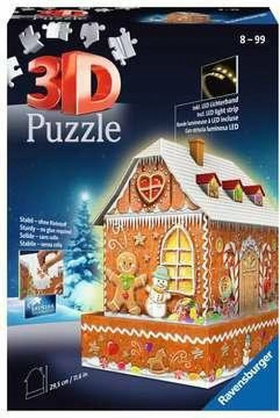 Ravensburger Kerst Gingerbread House Night Edition - 3D Puzzel Gebouw - 216 Stukjes 3 Ravensburger Kerst Gingerbread House Night Edition - 3D Puzzel Gebouw - 216 Stukjes